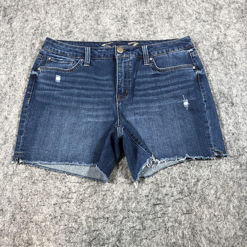 Seven7 Women's 12 Blue Denim Cutoff Shorts Raw Hem‎ Distressed Weekend
